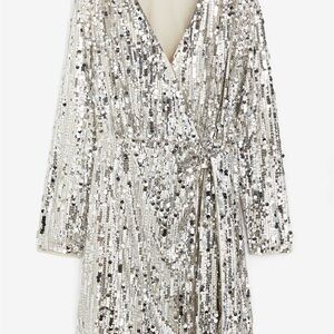 H&M | Silver Sequin Wrap Dress